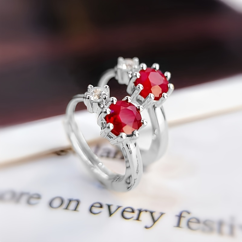 Red Cubic Zirconia Stud Earrings Copper Set for Casual & Special Occasions
